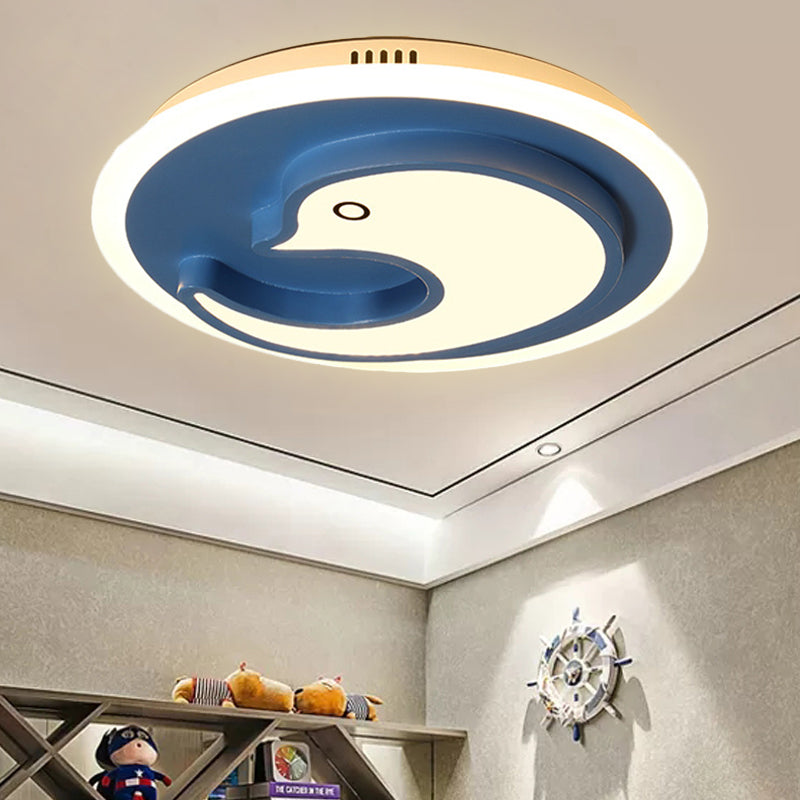 Blue Modern Metal Teen Ceiling Mount Light - Little Dolphin Lamp