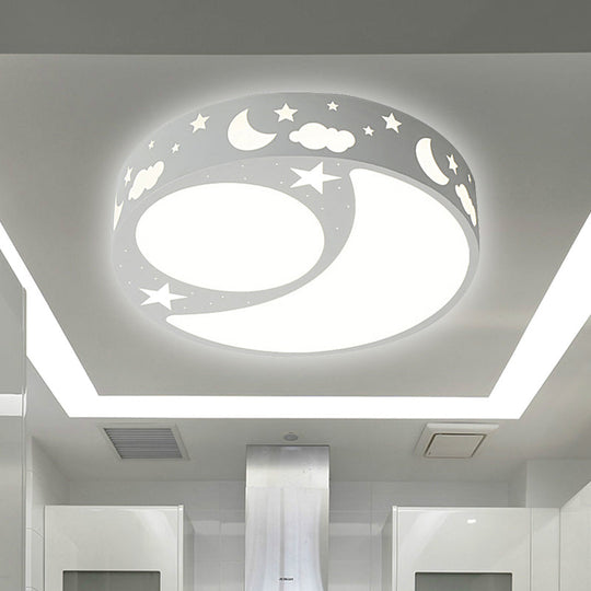 Kids Cartoon Led Ceiling Light With Moon Acrylic Fixture - Perfect For Bedrooms White / 16