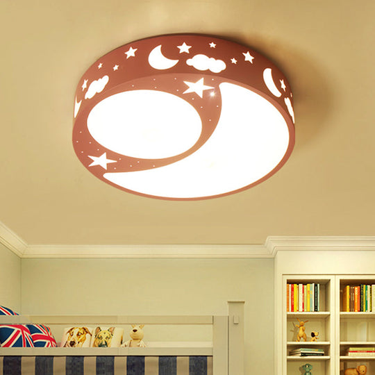 Kids Cartoon Led Ceiling Light With Moon Acrylic Fixture - Perfect For Bedrooms