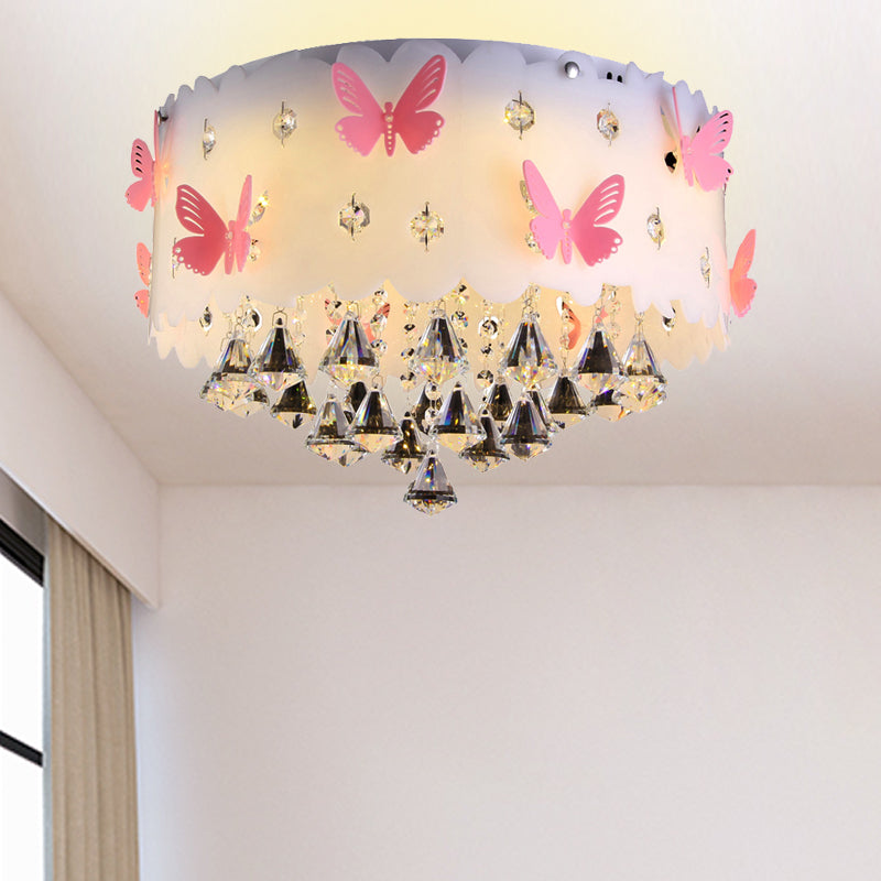 Sparkling Pink Butterfly Ceiling Lamp for Girls' Bedroom - Decorative Flush Mount with Glittering Crystals