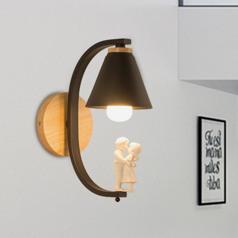 Romantic Cone Shade Wall Sconce With Metal Couple Detail - Ideal For Study Room Lighting