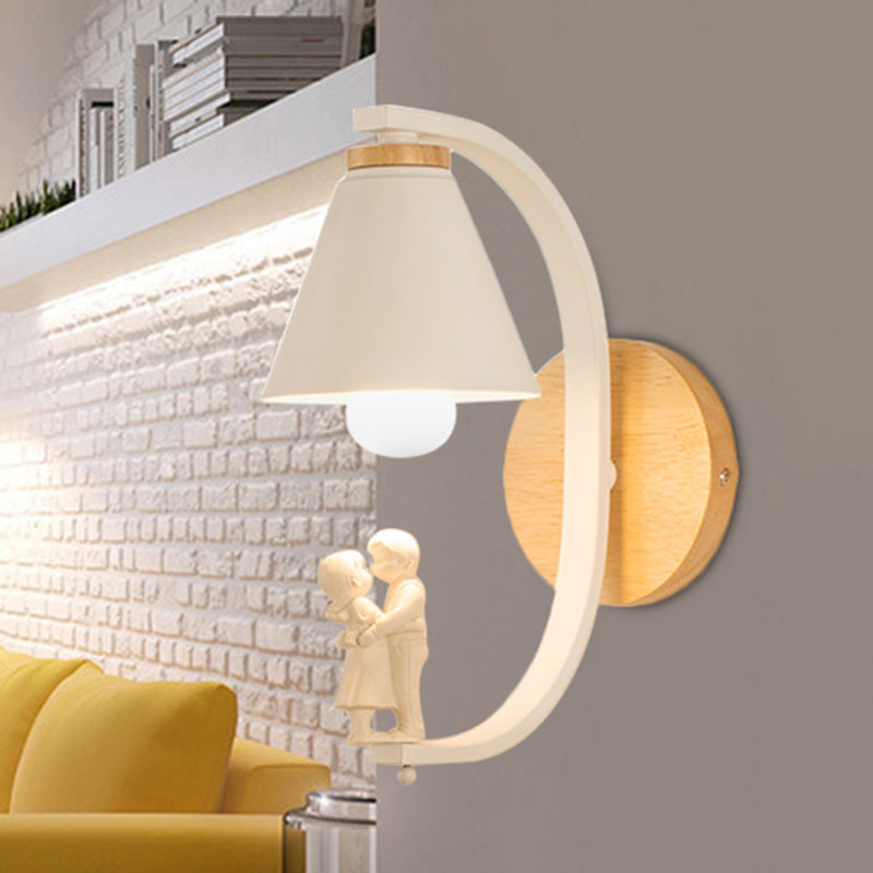 Romantic Cone Shade Wall Sconce With Metal Couple Detail - Ideal For Study Room Lighting