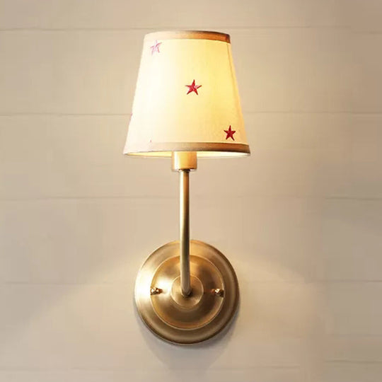 Traditional Style Gold Wall Lamp With Tapered Shade - Ideal For Child Bedroom / Curved