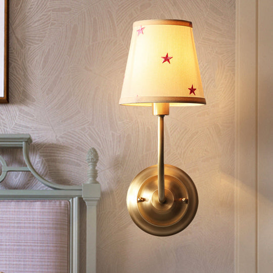 Traditional Style Gold Wall Lamp With Tapered Shade - Ideal For Child Bedroom