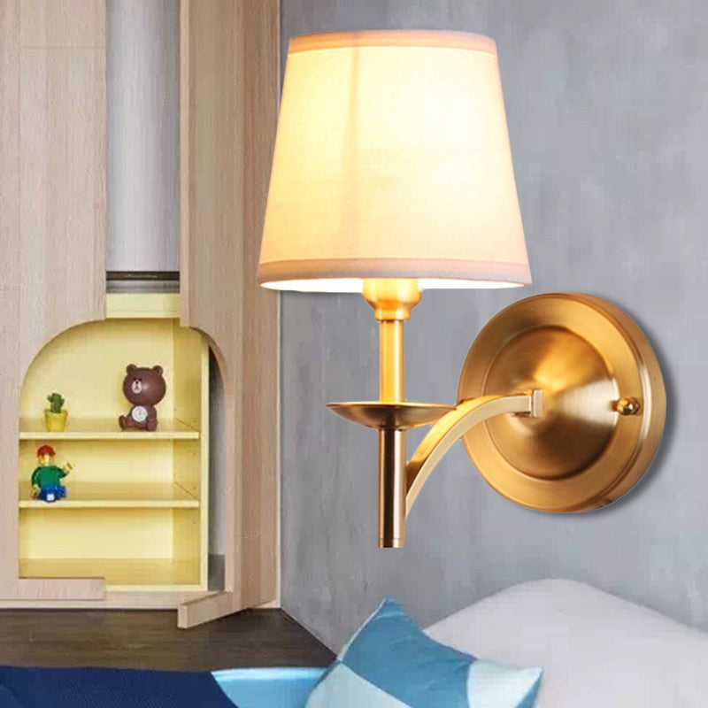 Traditional Style Gold Wall Lamp With Tapered Shade - Ideal For Child Bedroom / Straight