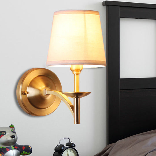 Traditional Style Gold Wall Lamp With Tapered Shade - Ideal For Child Bedroom