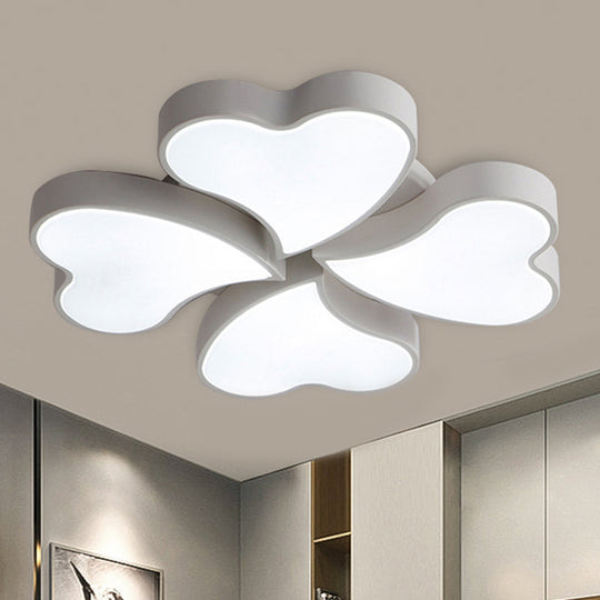 White Acrylic Heart LED Flush Ceiling Light Fixture for Bedroom, Art Deco Style