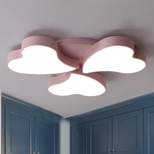 White Acrylic Heart Led Flush Ceiling Light Fixture For Bedroom Art Deco Style