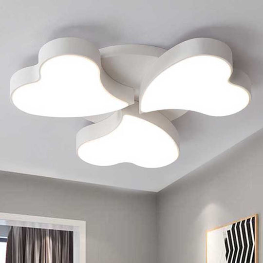 White Acrylic Heart LED Flush Ceiling Light Fixture for Bedroom, Art Deco Style