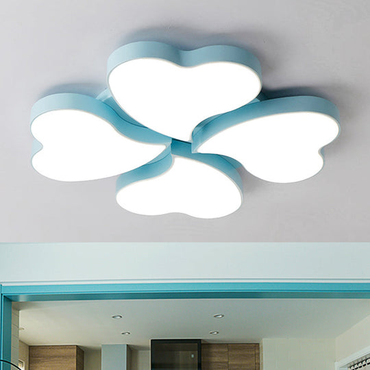 White Acrylic Heart LED Flush Ceiling Light Fixture for Bedroom, Art Deco Style