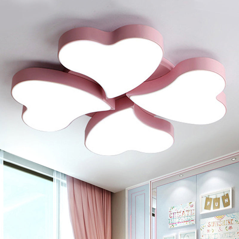 White Acrylic Heart LED Flush Ceiling Light Fixture for Bedroom, Art Deco Style