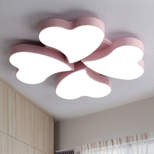 White Acrylic Heart Led Flush Ceiling Light Fixture For Bedroom Art Deco Style