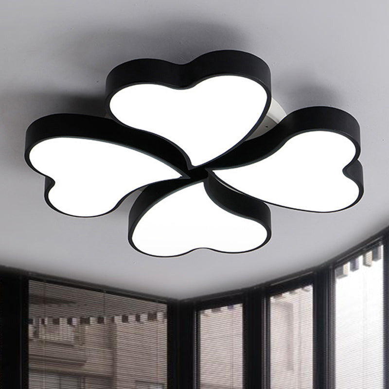 White Acrylic Heart LED Flush Ceiling Light Fixture for Bedroom, Art Deco Style