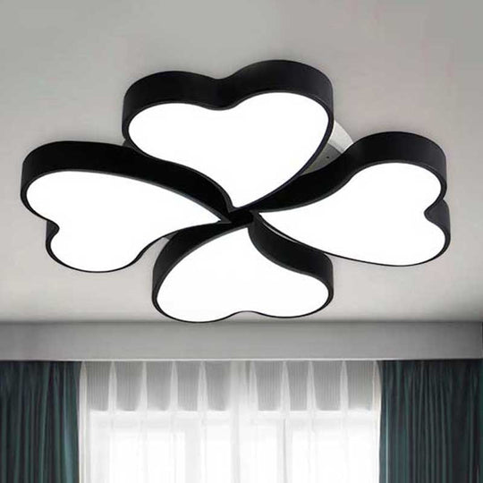 White Acrylic Heart LED Flush Ceiling Light Fixture for Bedroom, Art Deco Style