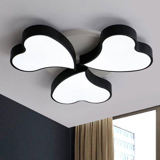 White Acrylic Heart LED Flush Ceiling Light Fixture for Bedroom, Art Deco Style