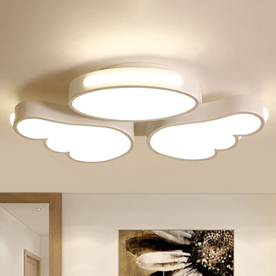 Art Deco Acrylic Flush Mount Ceiling Light - White Angel Design For Kids Bedroom / Warm