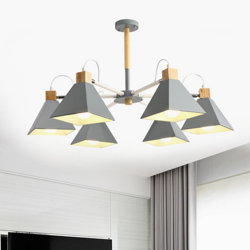 Modern Metal Triangle Pendant Fixture: Bedroom Chandelier With 6 Hanging Lights