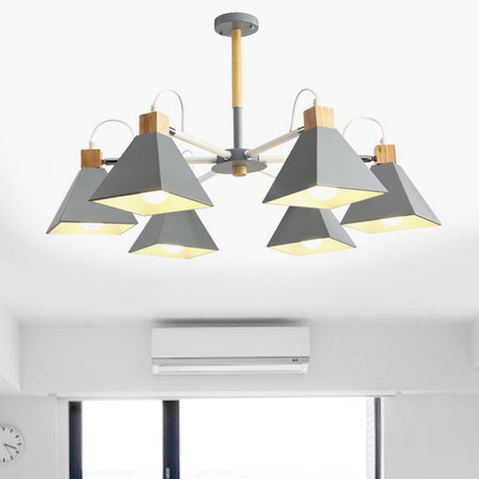 Modern Metal Triangle Pendant Fixture: Bedroom Chandelier With 6 Hanging Lights