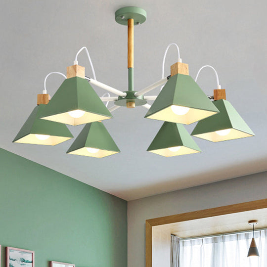 Modern Metal Triangle Pendant Fixture: Bedroom Chandelier With 6 Hanging Lights