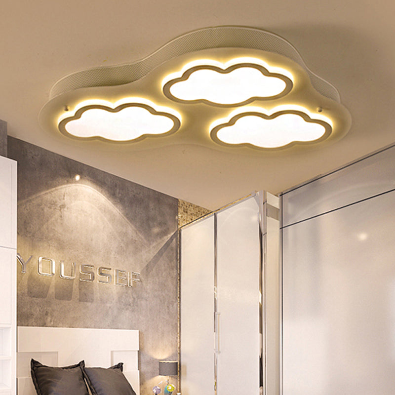 Cloudy Cartoon Led Ceiling Light For Kindergarten In White Acrylic Flush Mount