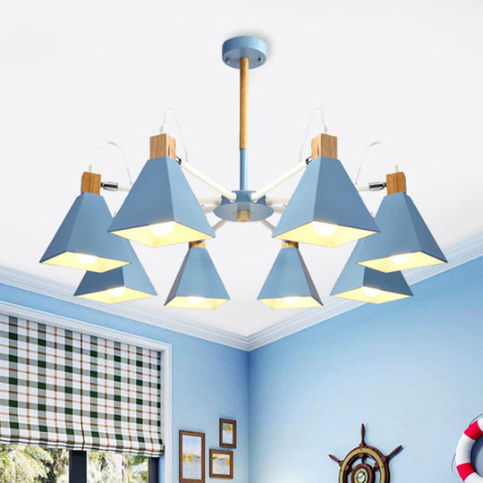 Modern Triangle Metal Pendant Light Fixture With 8 Hanging Lights For Living Room