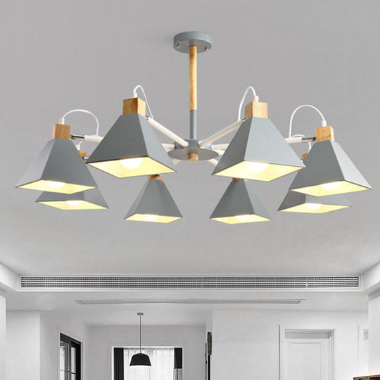 Modern Triangle Metal Pendant Light Fixture With 8 Hanging Lights For Living Room