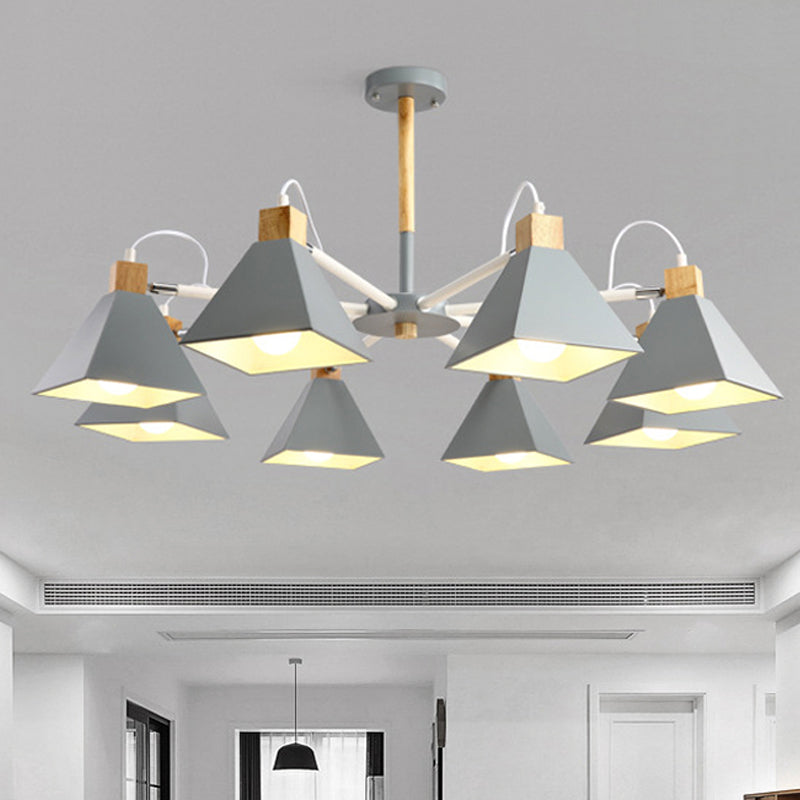 Modern Triangle Metal Pendant Light Fixture With 8 Hanging Lights For Living Room Grey