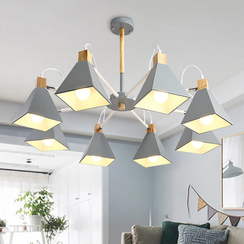 Modern Triangle Metal Pendant Light Fixture With 8 Hanging Lights For Living Room