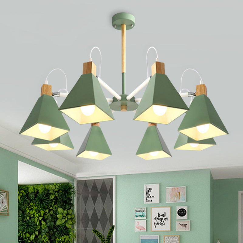 Modern Triangle Metal Pendant Light Fixture With 8 Hanging Lights For Living Room