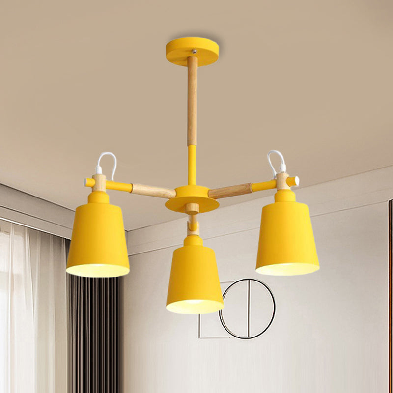 Tapered Macaroon Ceiling Lamp: Metal And Wood 3 Hanging Pendant Lights For Living Room