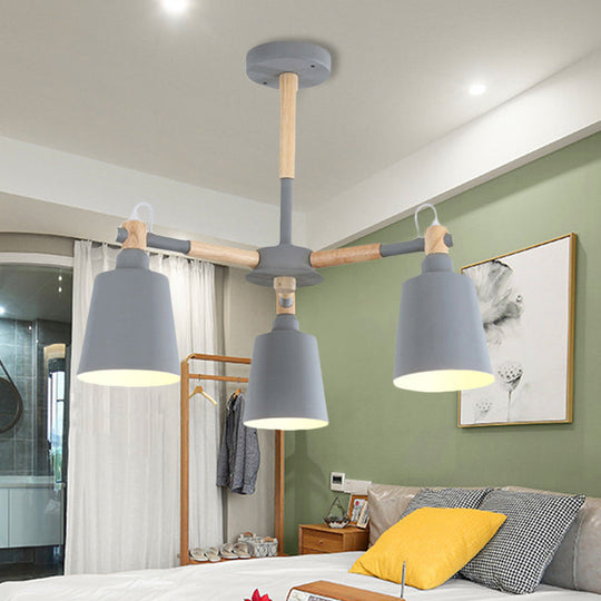 Tapered Macaroon Ceiling Lamp: Metal And Wood 3 Hanging Pendant Lights For Living Room