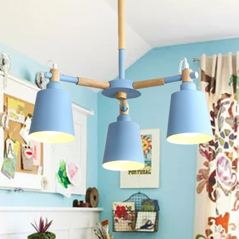 Tapered Macaroon Ceiling Lamp: Metal And Wood 3 Hanging Pendant Lights For Living Room