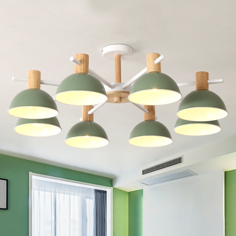 Modern Iron 8-Light Macaroon Dome Pendant Chandelier For Living Room Green