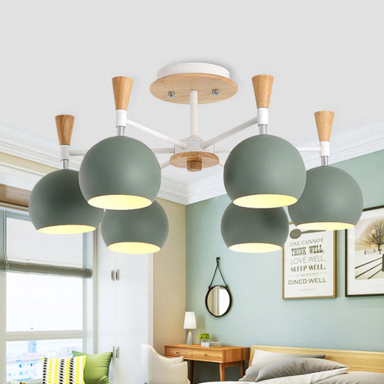 Modern Metal Dome Hanging Chandelier - 6 Bulb Kid Bedroom Light