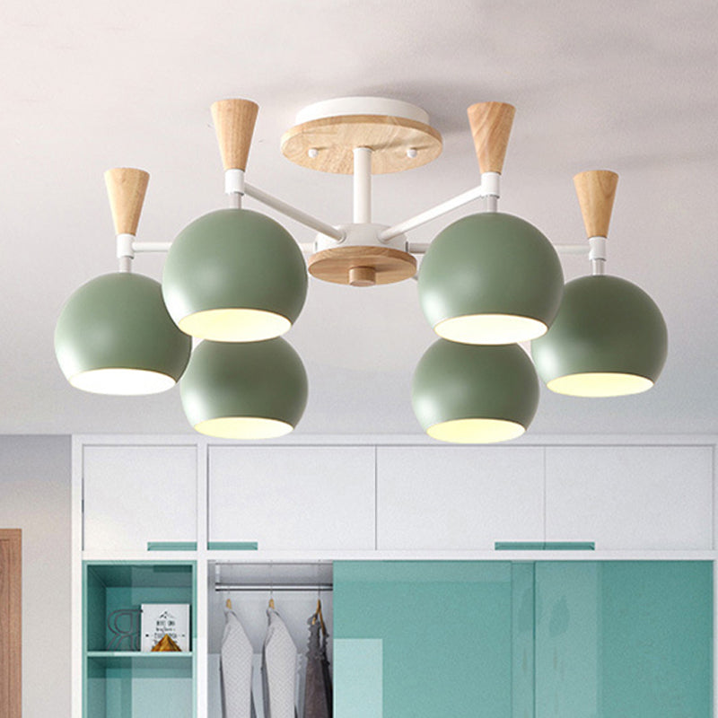 Modern Metal Dome Hanging Chandelier - 6 Bulb Kid Bedroom Light