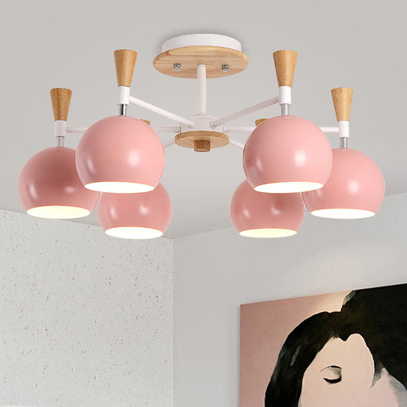 Modern Metal Dome Hanging Chandelier - 6 Bulb Kid Bedroom Light