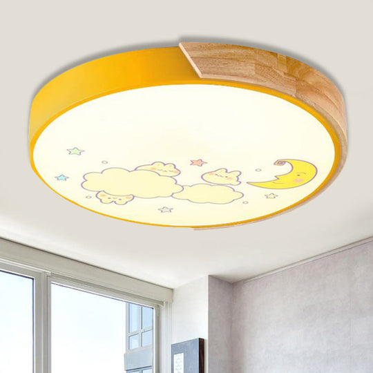 Cartoon Led Flush Ceiling Light Fixture For Kindergartens - Round Acrylic