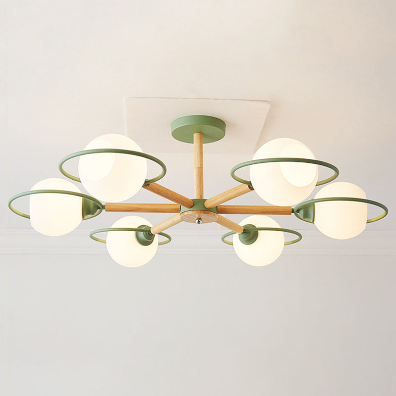 Art Deco Round Glass Pendant Fixture - Dining Room Hanging Lights With 5 Bulbs