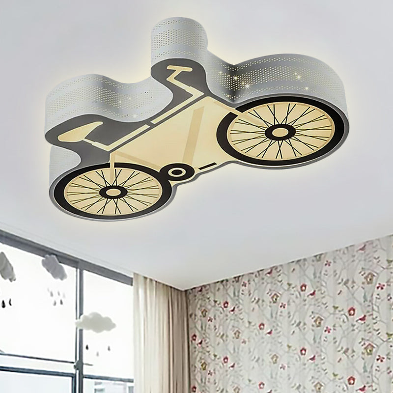 Kids White Bicycle Flush Mount LED Ceiling Light Fixture for Bedroom