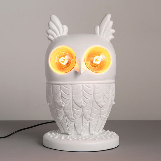 White Resin Owl Table Lamp - Creative Office Lighting With Plug-In Cord