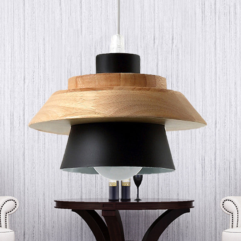 Modern Macaron Style Mushroom Pendant Light - Metal/Wood Hanging For Restaurants