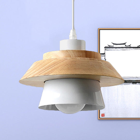 Modern Macaron Style Mushroom Pendant Light - Metal/Wood Hanging For Restaurants