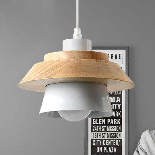 Modern Macaron Style Mushroom Pendant Light - Metal/Wood Hanging For Restaurants