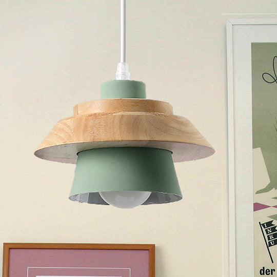 Modern Macaron Style Mushroom Pendant Light - Metal/Wood Hanging For Restaurants