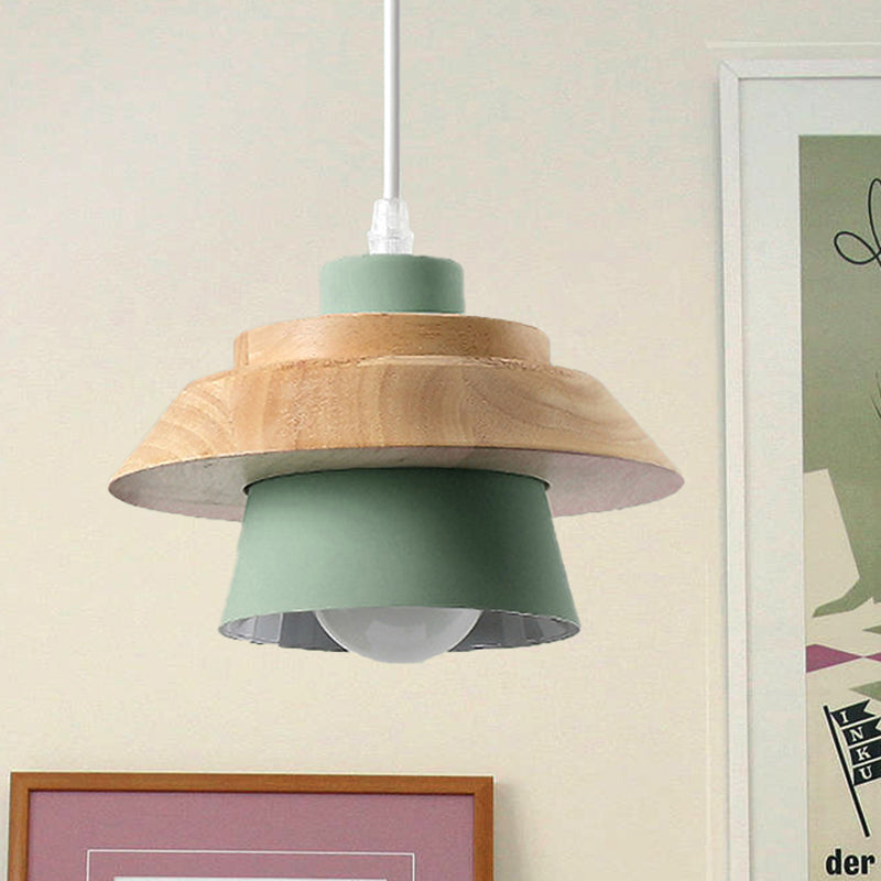 Modern Macaron Style Mushroom Pendant Light - Metal/Wood Hanging For Restaurants Green