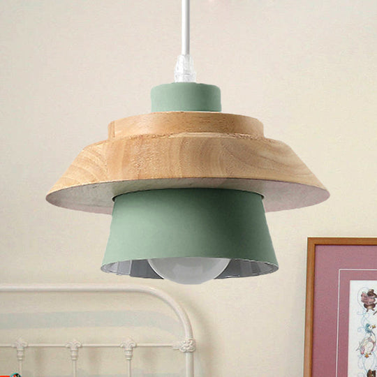 Modern Macaron Style Mushroom Pendant Light - Metal/Wood Hanging For Restaurants