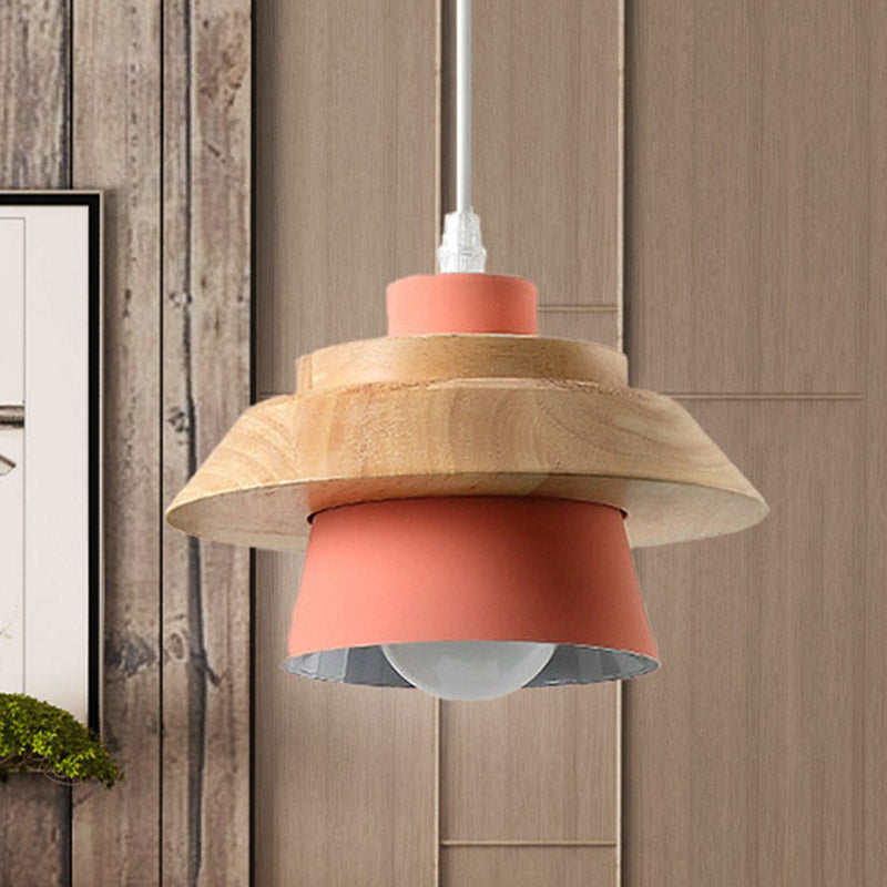 Modern Macaron Style Mushroom Pendant Light - Metal/Wood Hanging For Restaurants