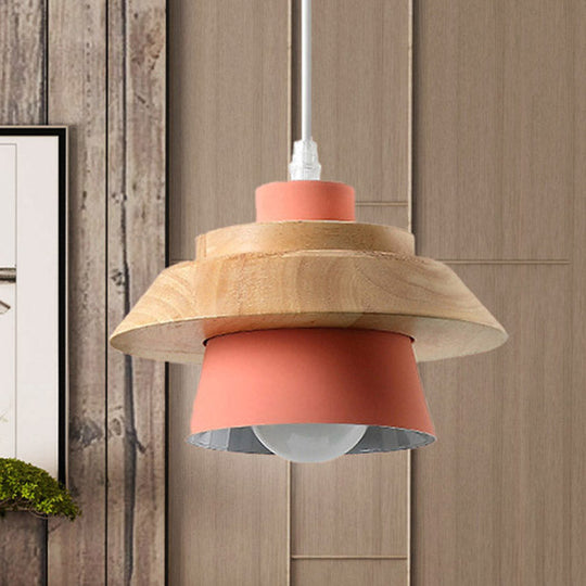 Modern Macaron Style Mushroom Pendant Light - Metal/Wood Hanging For Restaurants Pink