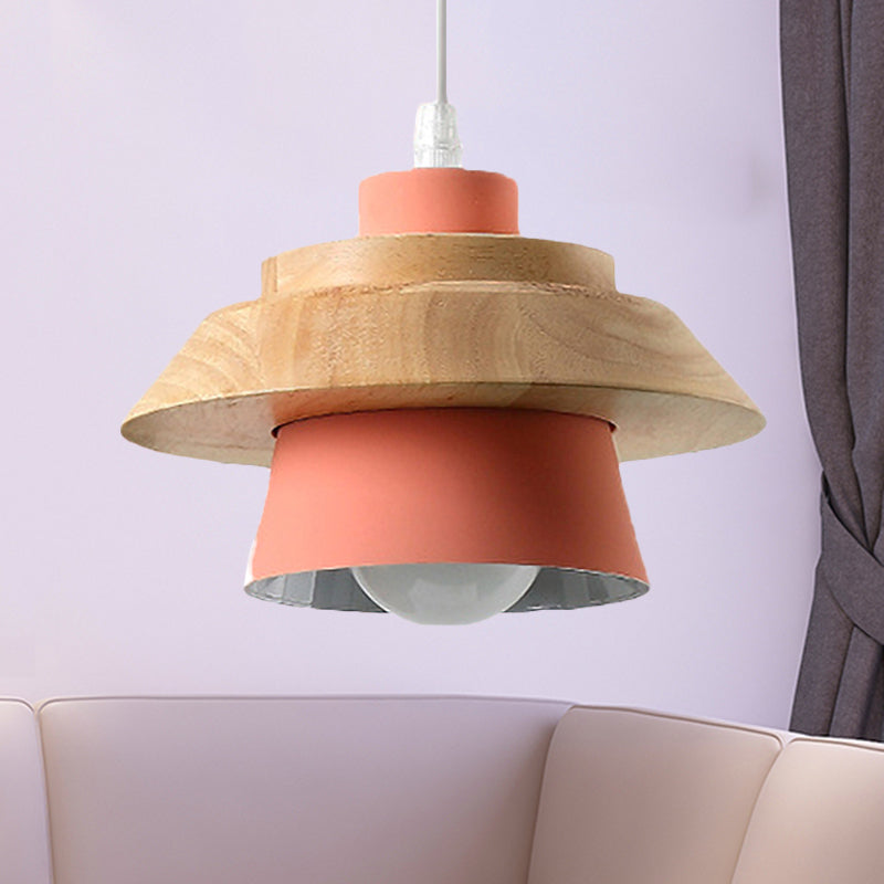 Modern Macaron Style Mushroom Pendant Light - Metal/Wood Hanging For Restaurants