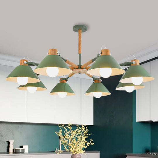 Contemporary Metal Hanging Chandelier With 8 Bulb Modern Coolie Shade - Perfect For Dining Room